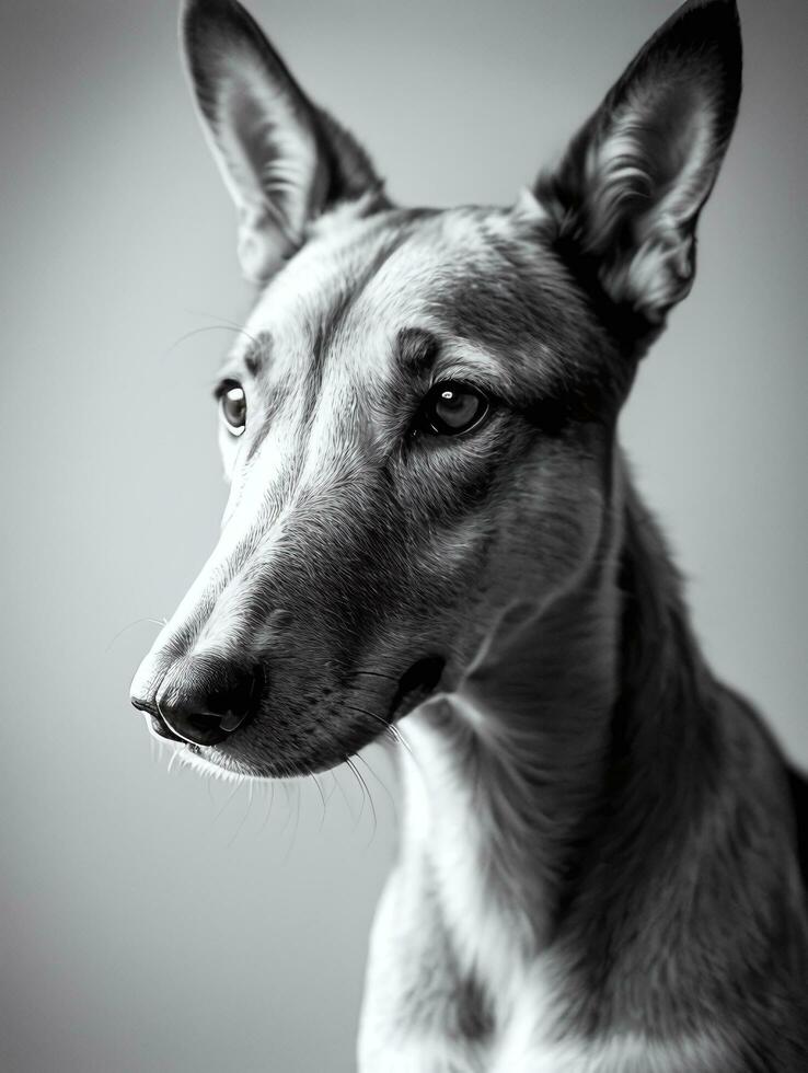 contento levriero cane nero e bianca monocromatico foto nel studio illuminazione