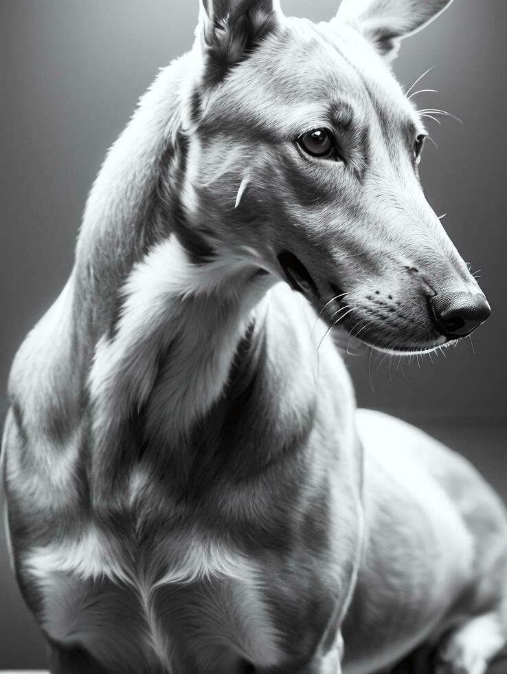 contento levriero cane nero e bianca monocromatico foto nel studio illuminazione