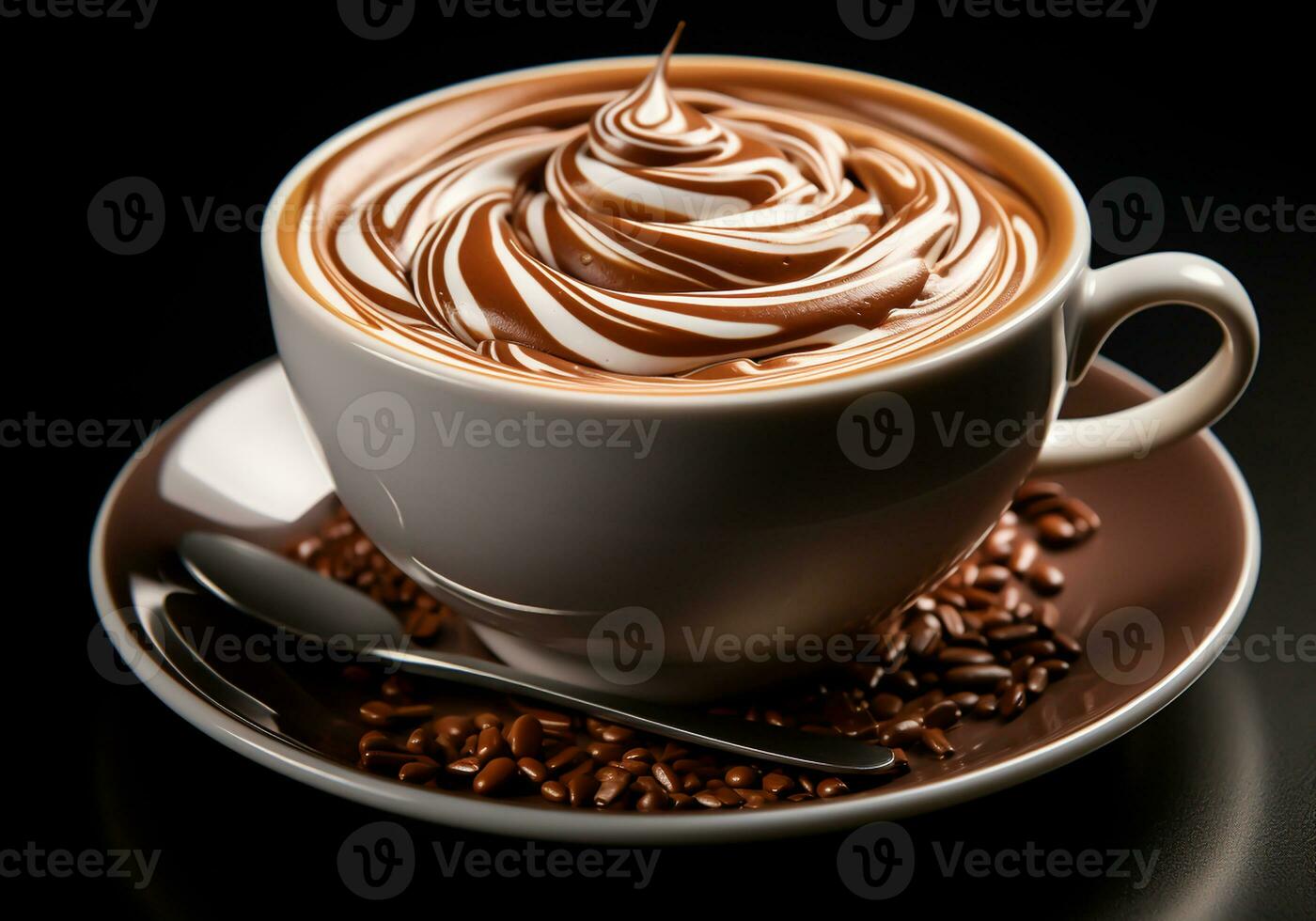 tazza con cioccolato bere. cappuccino, moka, caffè. caldo bevande volta. ai generato foto