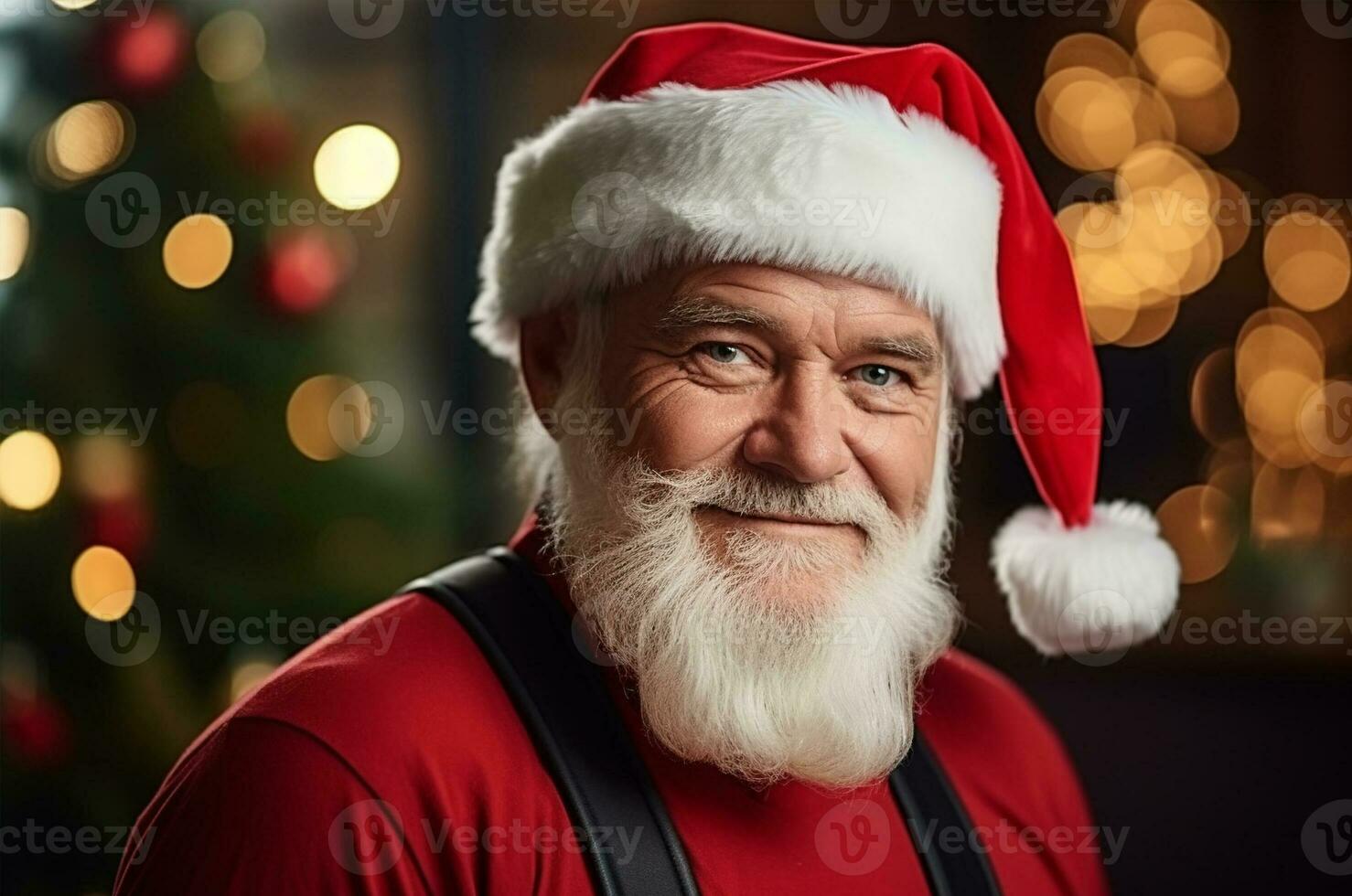 Santa Claus su il sfondo di un' Natale albero e ghirlanda. generativo ai foto
