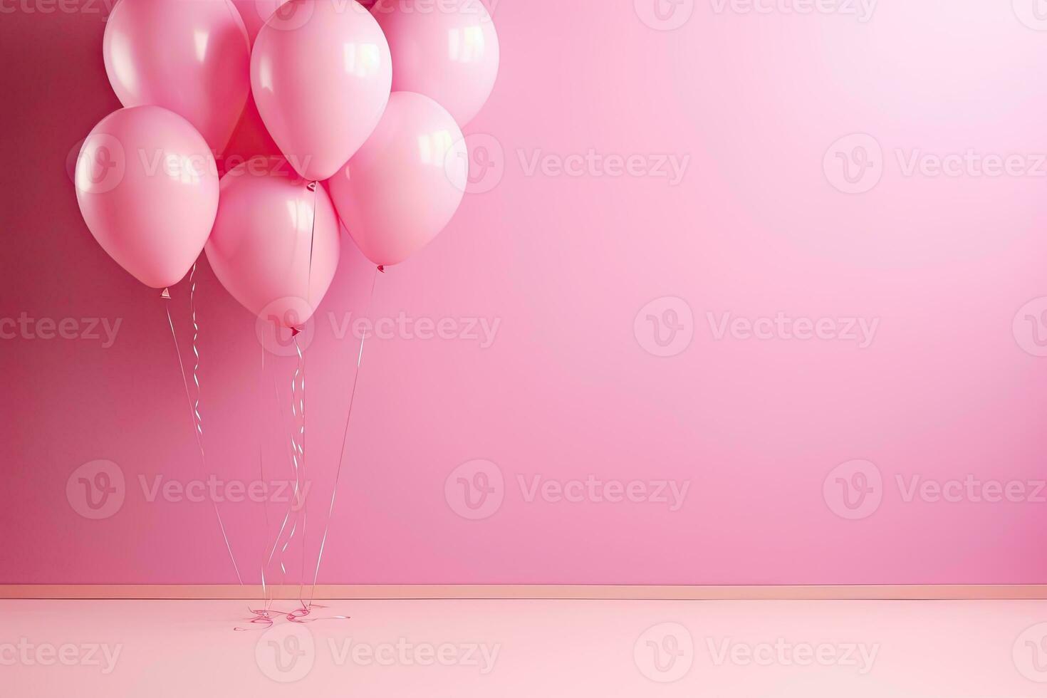 generativo ai, un' compleanno concetto, leggero rosa Palloncino pieno sfondo. copia spazio foto