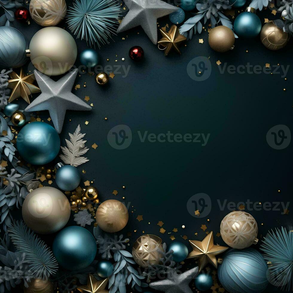 blu, oro e argento Natale ornamento confine su un' Marina Militare blu sfondo. con copia spazio per testo. il concetto di Natale e nuovo anno foto