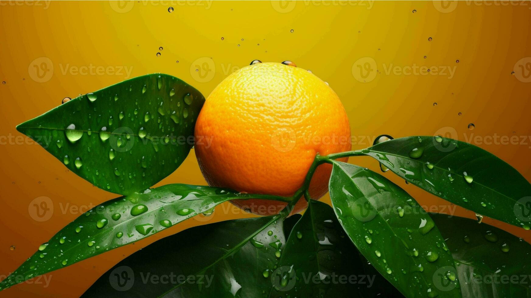 arancia frutta con spruzzo su giallo sfondo generato con ai foto