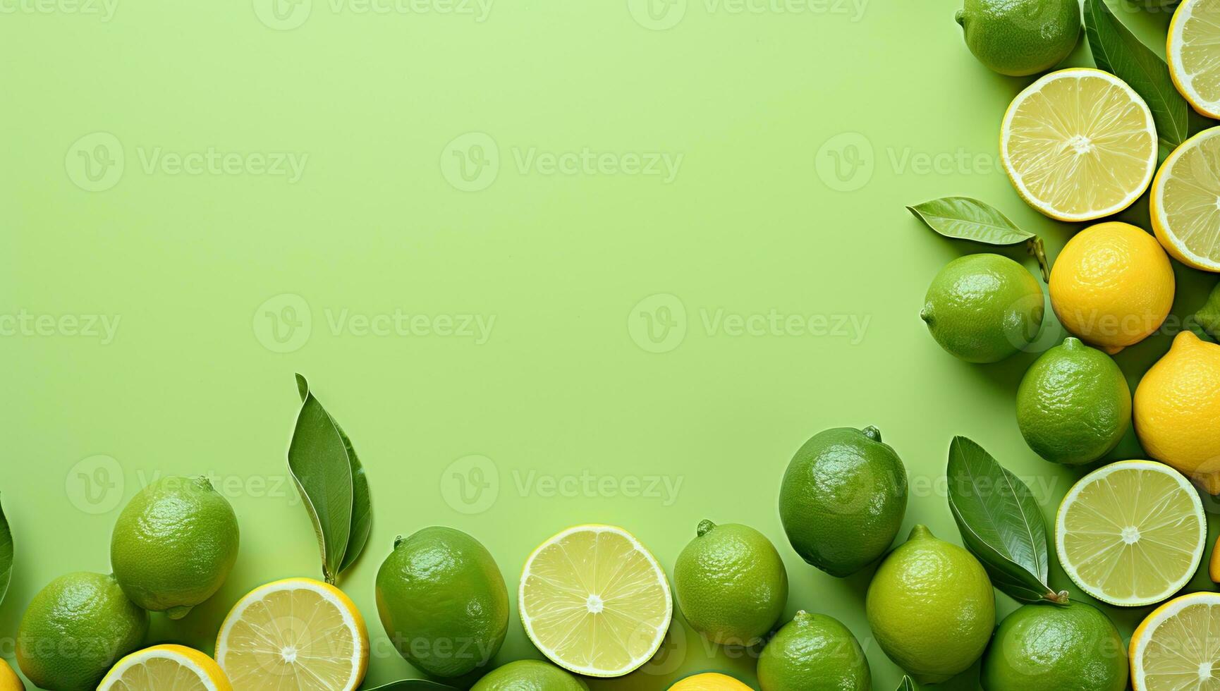 fresco Limes e limoni su verde sfondo. ai generato. foto