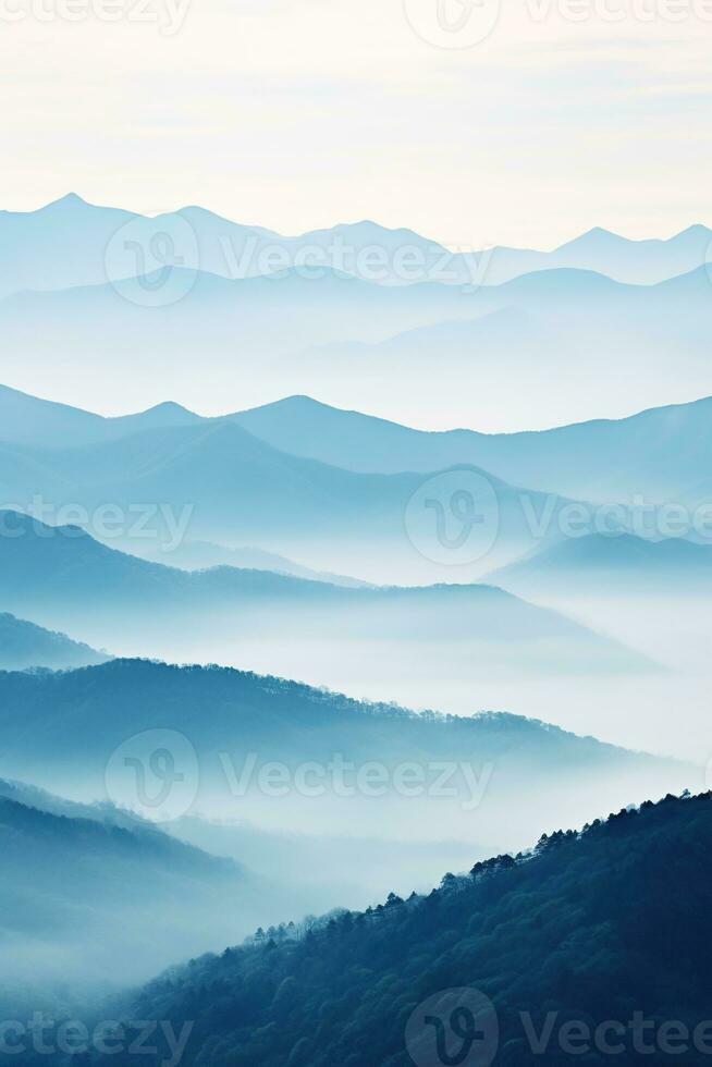 ai generato bellissimo paesaggio di montagne nel nebbioso mattina.bellezza nel natura.ai generato foto