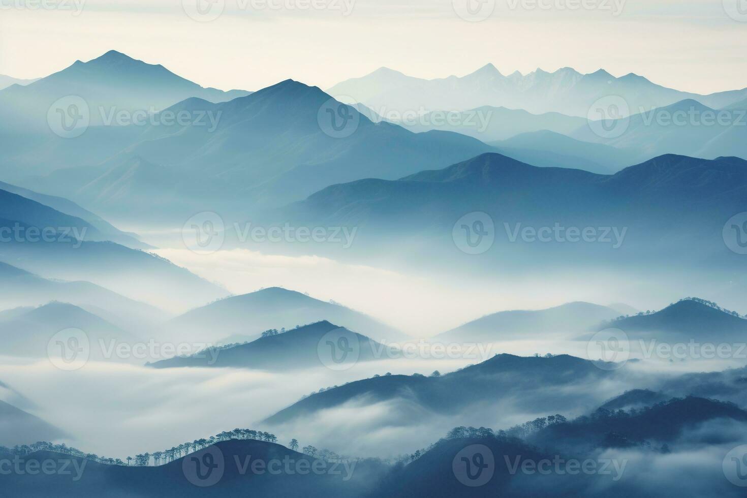 ai generato bellissimo paesaggio di montagne nel nebbioso mattina.bellezza nel natura.ai generato foto