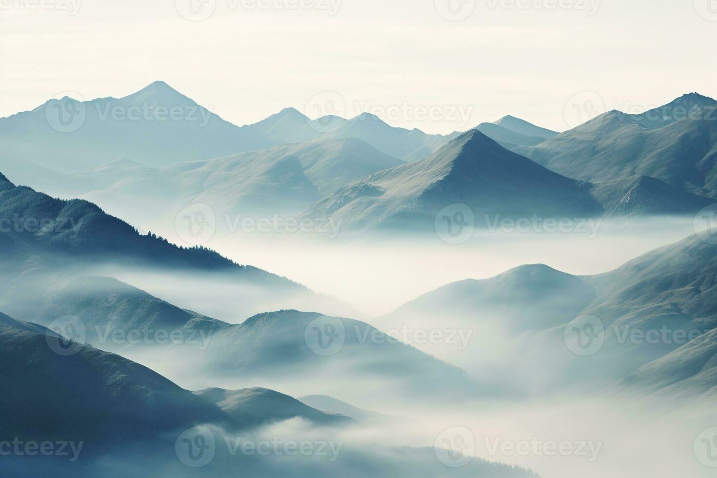 ai generato bellissimo paesaggio di montagne nel nebbioso mattina.bellezza nel natura.ai generato foto