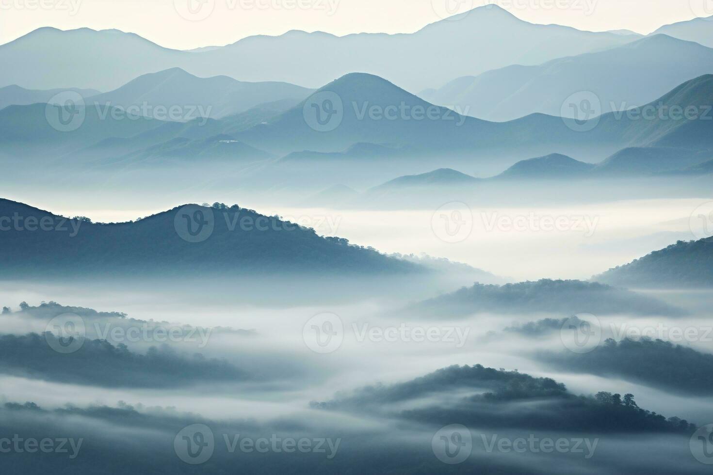 ai generato bellissimo paesaggio di montagne nel nebbioso mattina.bellezza nel natura.ai generato foto