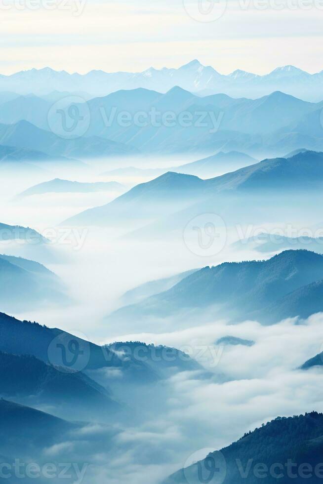 ai generato bellissimo paesaggio di montagne nel nebbioso mattina.bellezza nel natura.ai generato foto