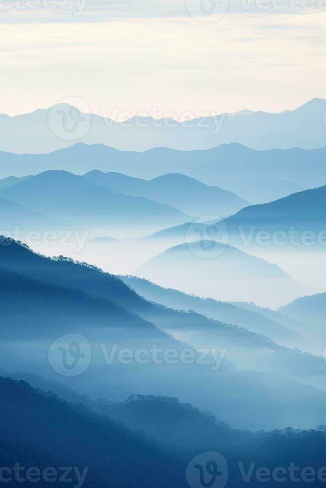 ai generato bellissimo paesaggio di montagne nel nebbioso mattina.bellezza nel natura. foto