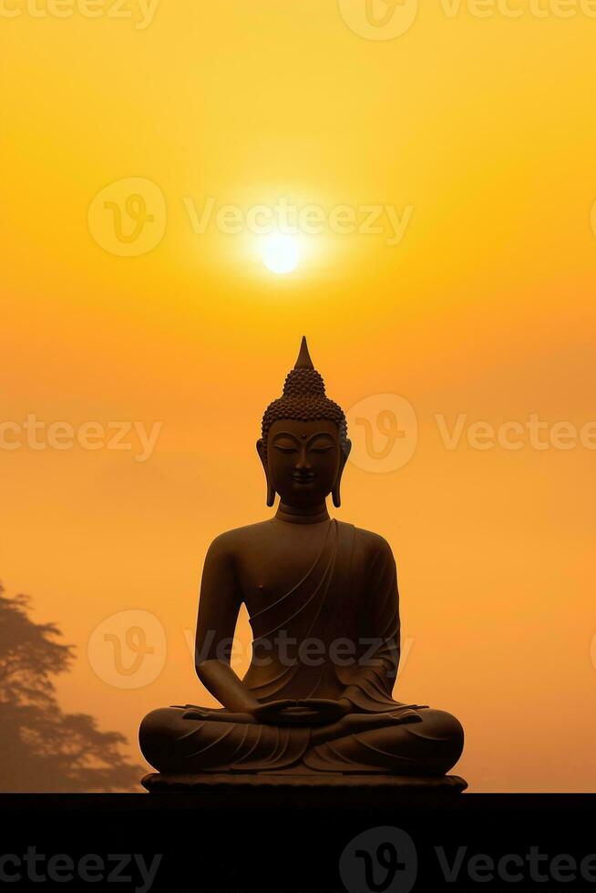 Budda statua e tramonto nel il mattina ai generato foto