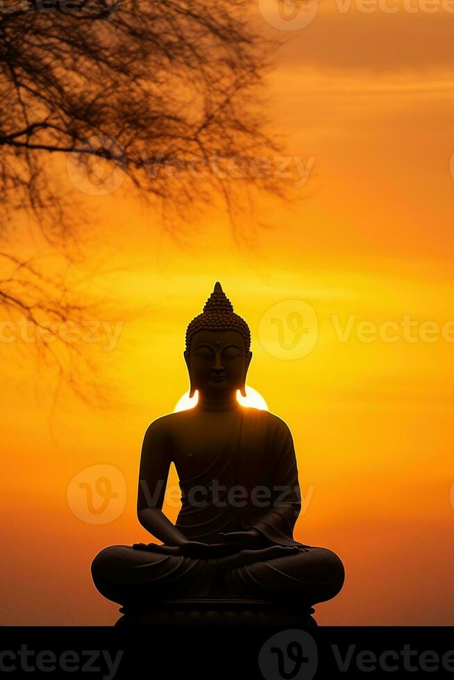 Budda statua e tramonto nel il mattina ai generato foto