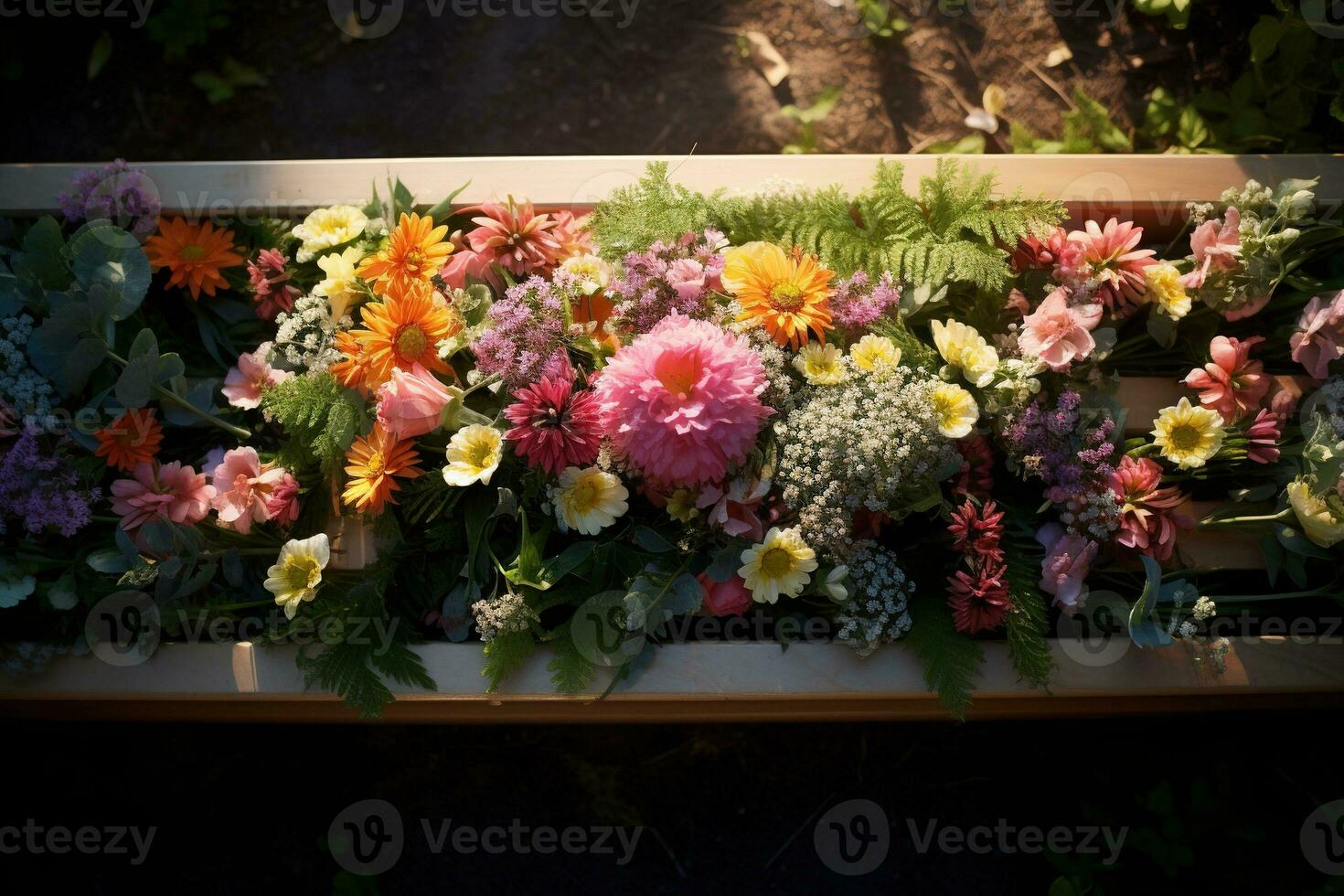 colorato fiori su il tomba nel il cimitero, funerale concetto. ai generato foto