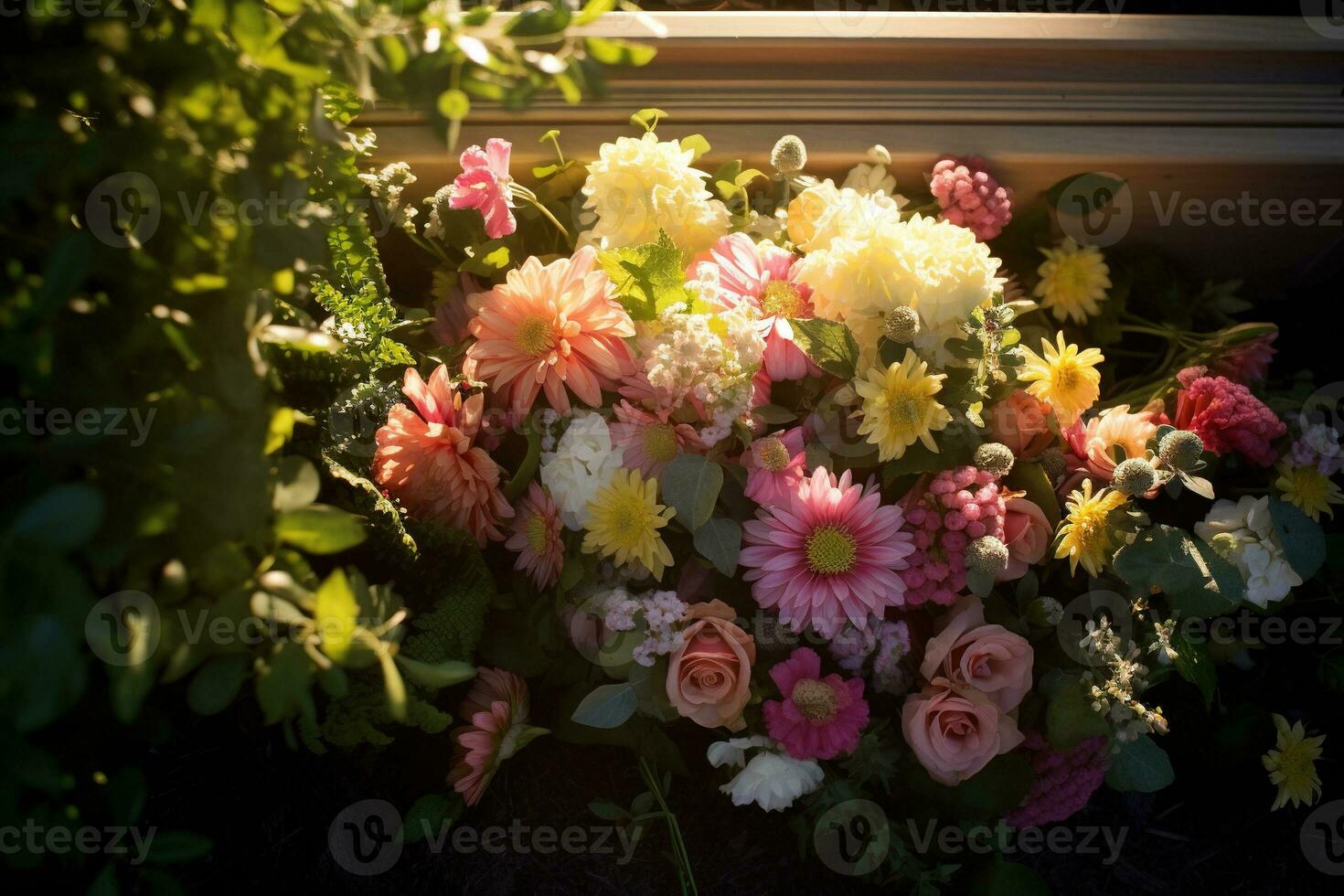 colorato fiori su il tomba nel il cimitero, funerale concetto. ai generato foto