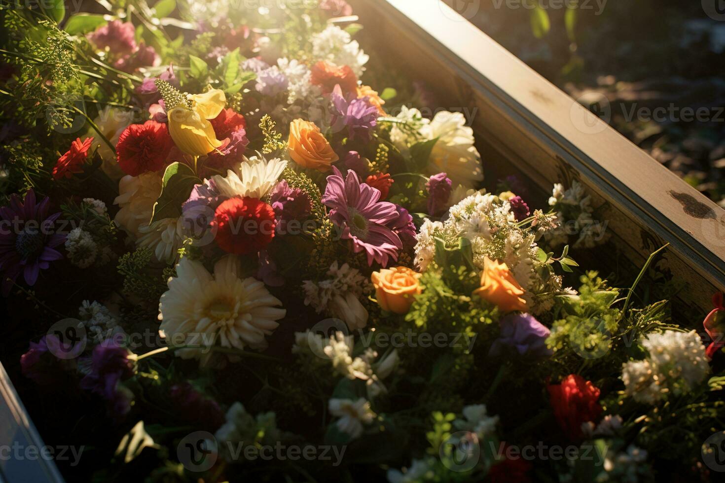 colorato fiori su il tomba nel il cimitero, funerale concetto. ai generato foto