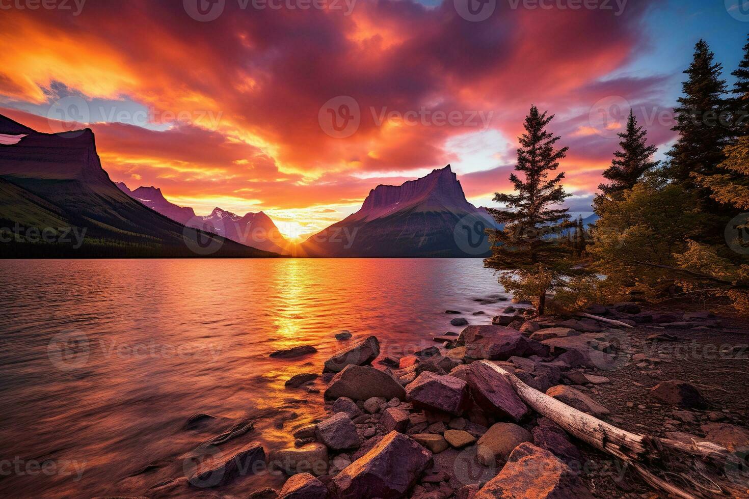tramonto al di sopra di ghiacciaio nazionale parco, Montana, unito stati di America ai generato foto