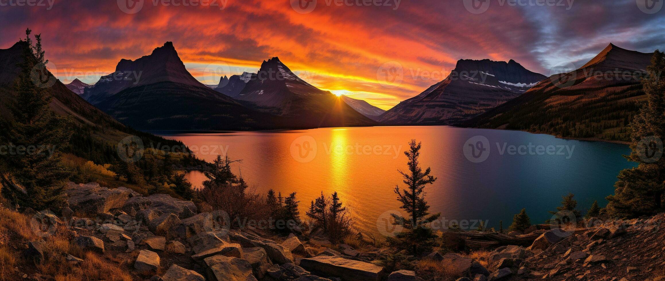 maestoso tramonto nel ghiacciaio nazionale parco, Montana, Stati Uniti d'America. ai generato foto