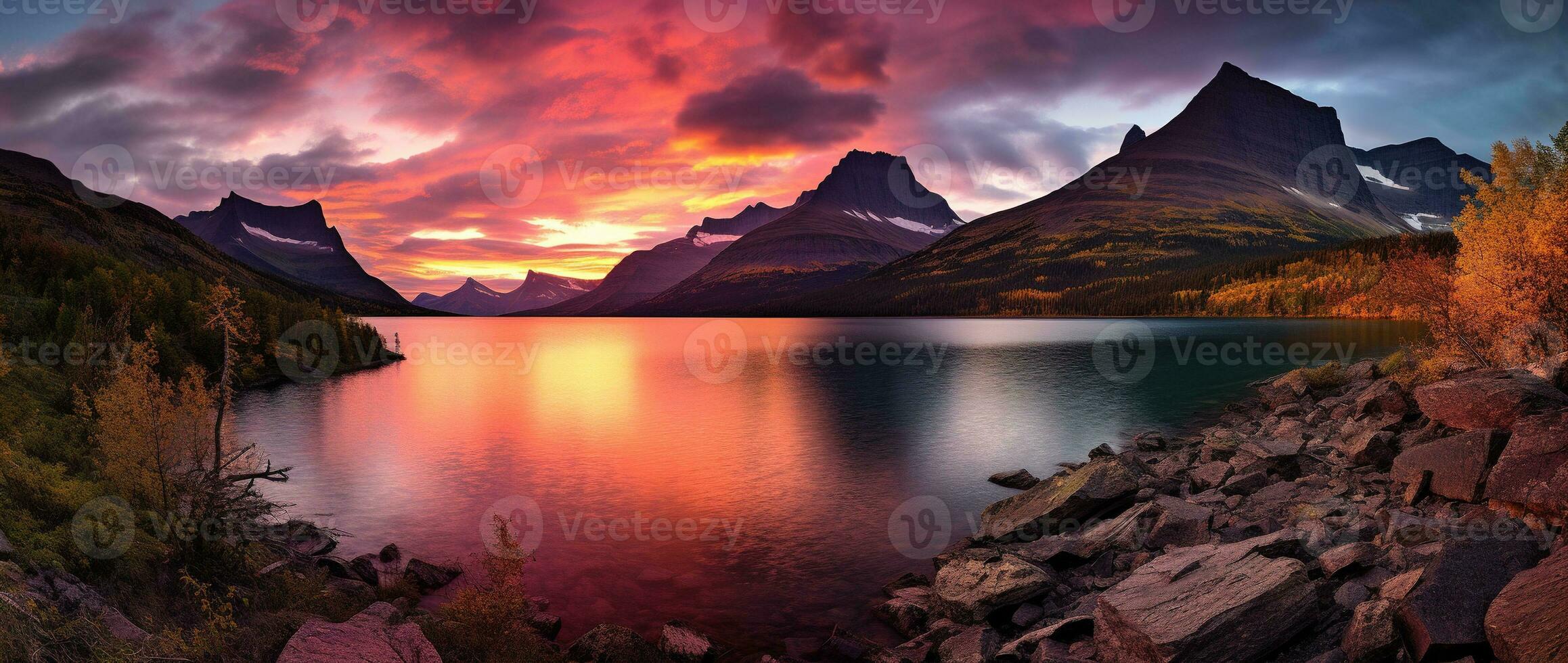 maestoso tramonto nel ghiacciaio nazionale parco, Montana, Stati Uniti d'America. ai generato foto