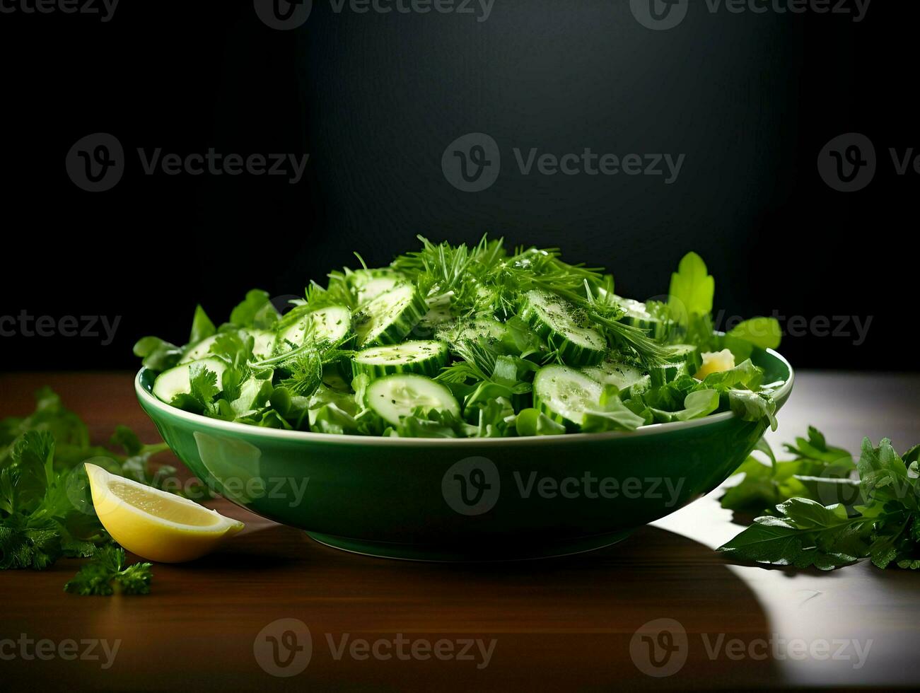 verde cetriolo insalata nel ciotola minimalismo. alto qualità. ai generativo foto