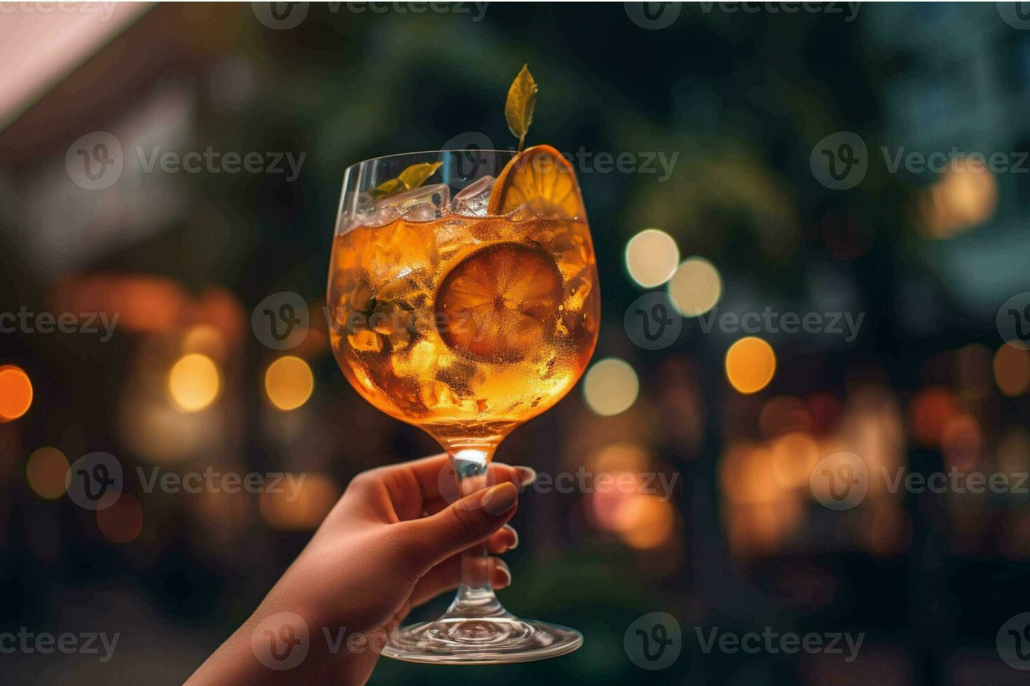 un' persona Tenere su un' bicchiere di vino con un' fetta di Limone generato con ai foto