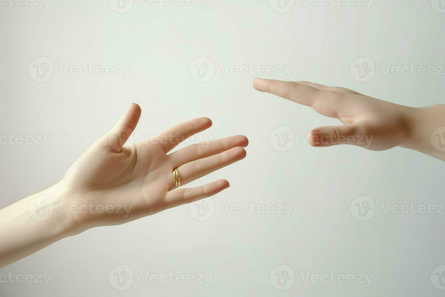 passaggio umano mani su bianca sfondo. creare ai foto