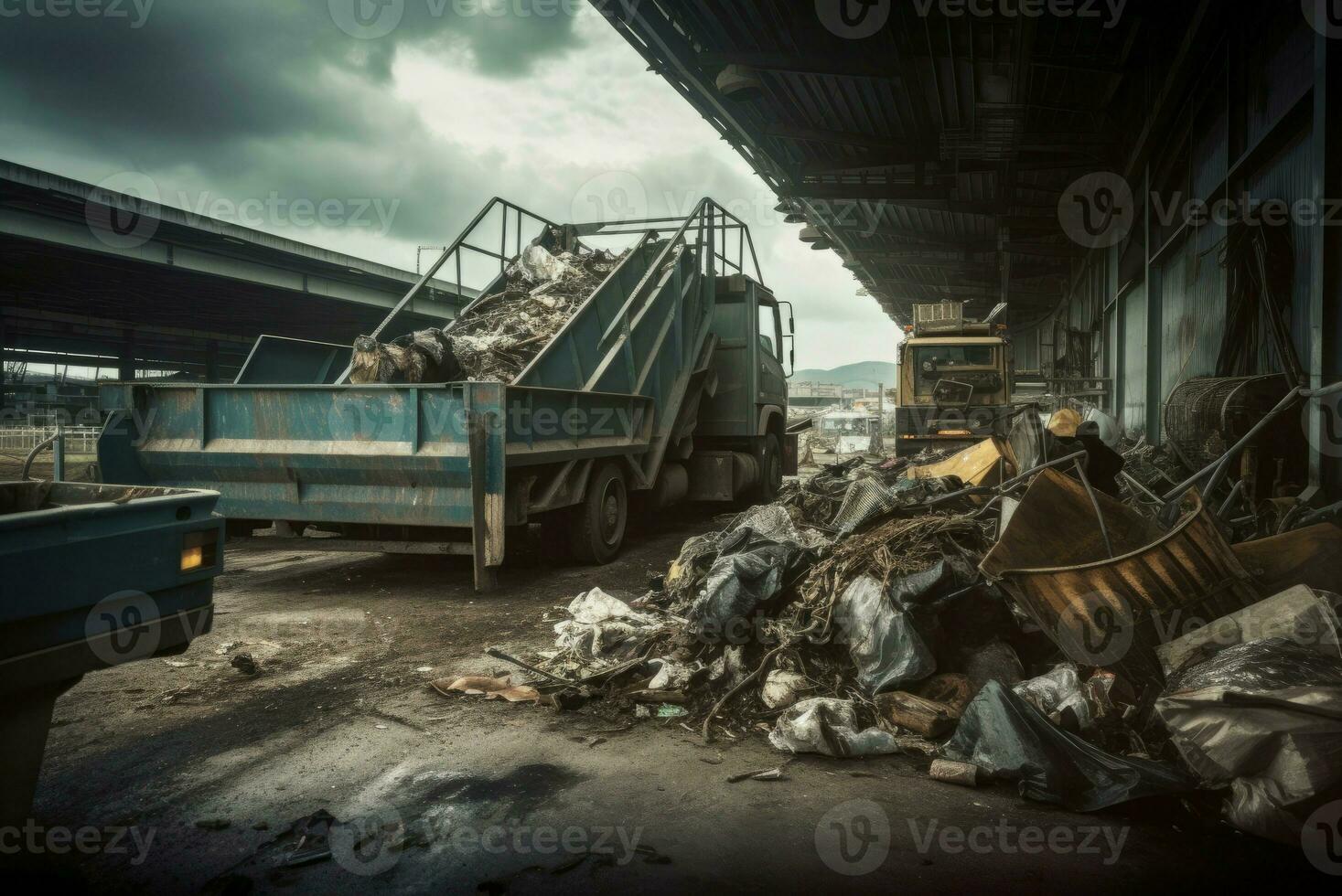 spazzatura camion dumping sporco. creare ai foto