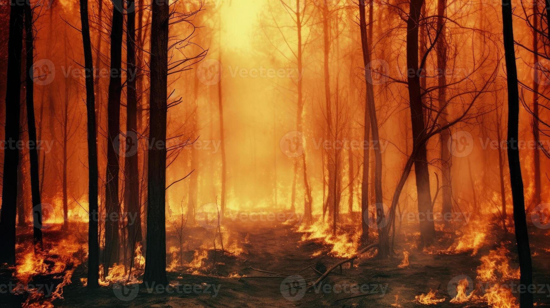 foresta su fuoco e ambiente danno e naturale habitat, fuoco è ovunque e aria inquinamento. ai generato foto