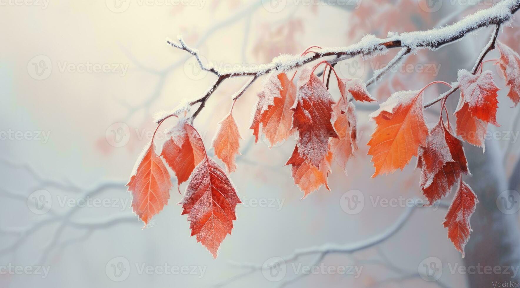 gelido autunno le foglie su ramo. generativo ai foto