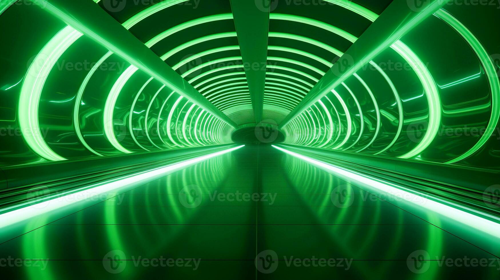 ai generato vuoto verde futuristico tunnel. tecnologia design. foto