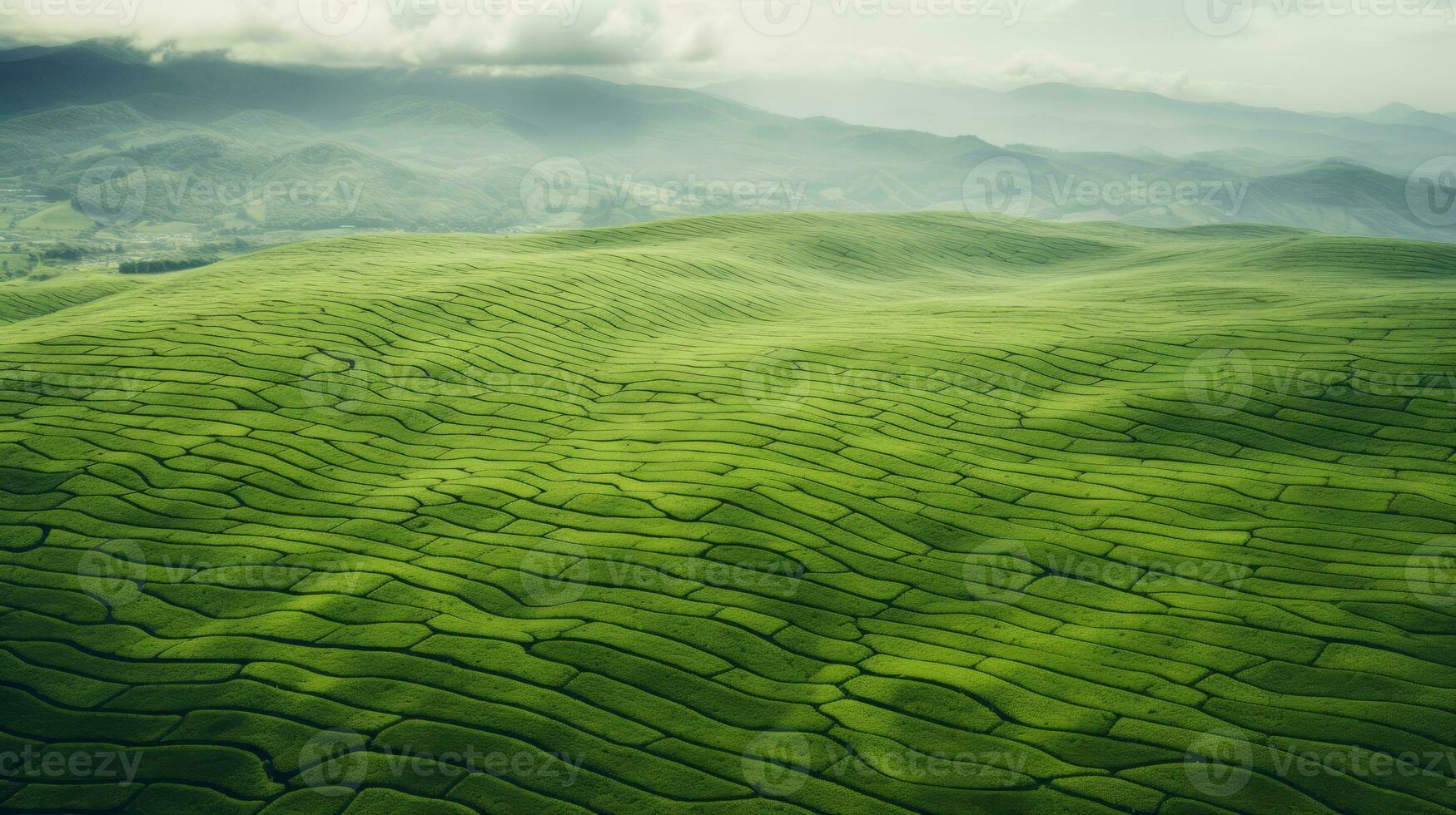 ai generato verde tè piantagione, superiore Visualizza struttura foto