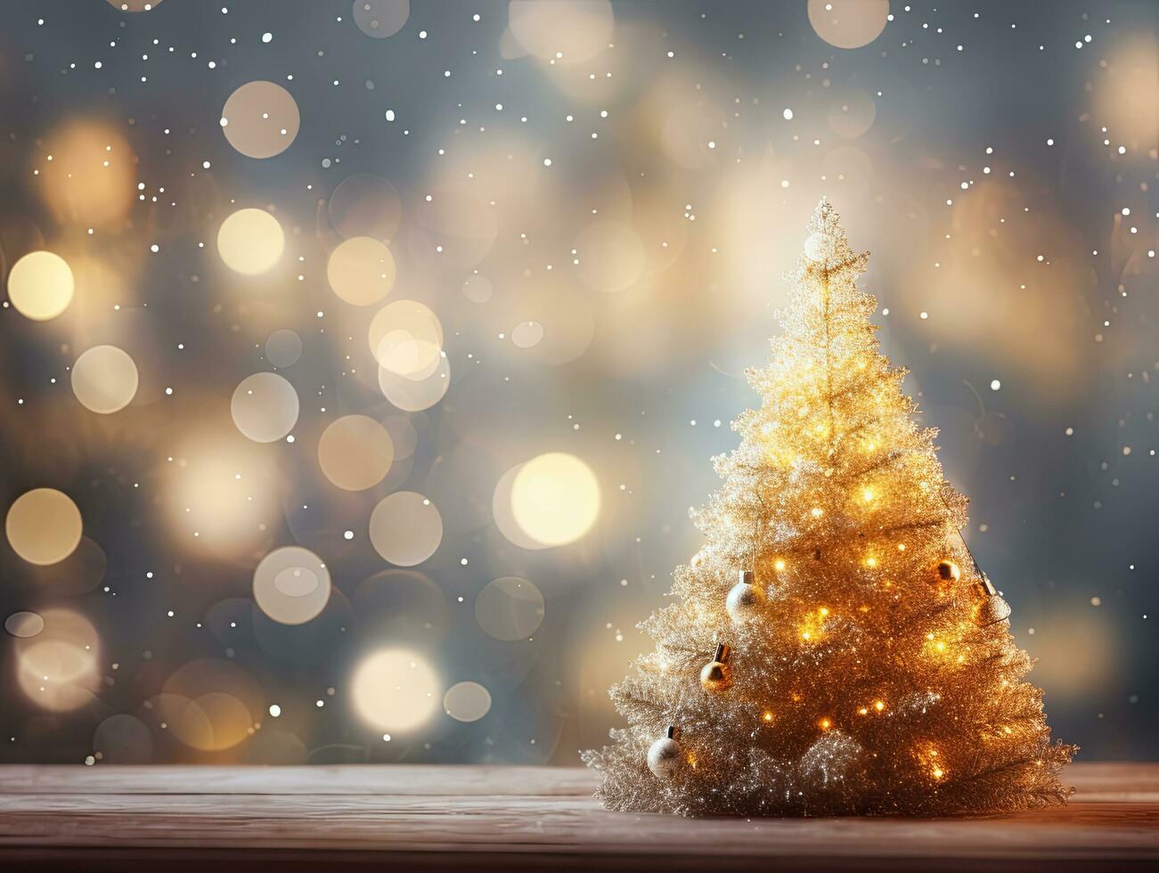 ai generato oro Natale albero su un' scintillante bokeh luci sfondo foto