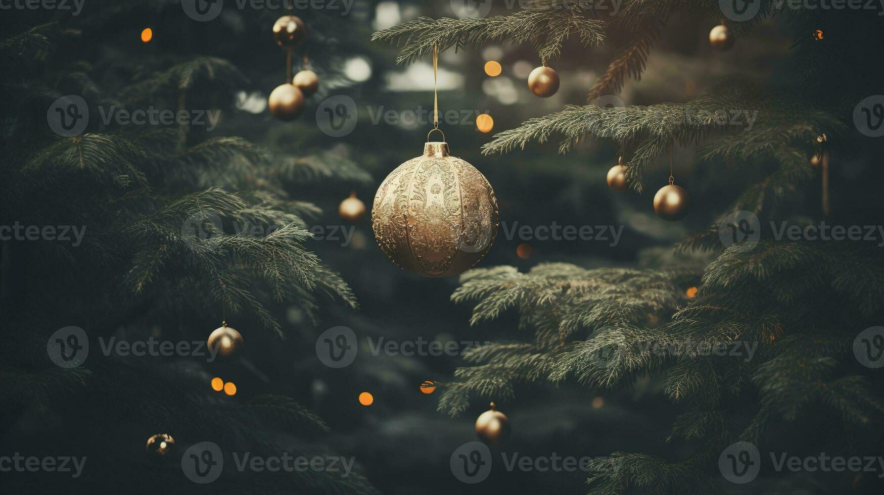 ai generato generativo ai, Natale albero con palle, sfocato sfondo, vacanza decorazione foto