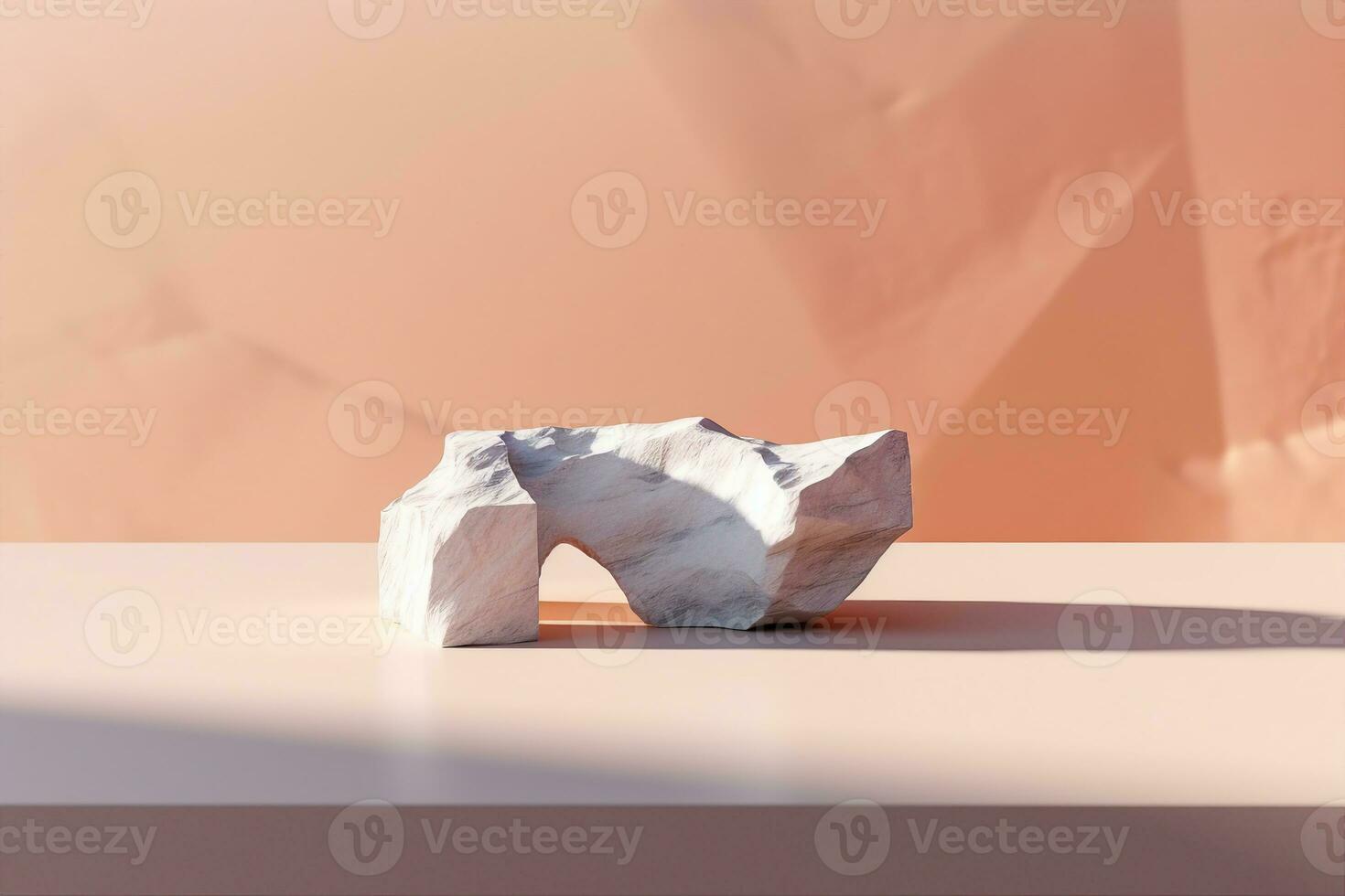 minimo pietra podio con caldo pastello colore per confezione, il branding e cosmetico presentazione, Prodotto Schermo con naturale parasole e ombra su sfondo. generativo ai. foto