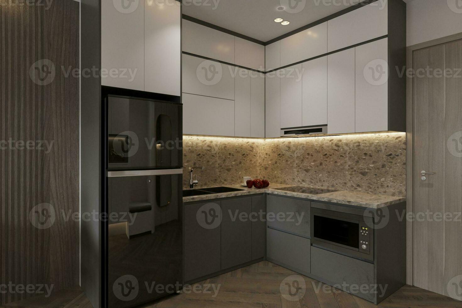 moderno contemporaneo cucina interno design. 3d interpretazione foto