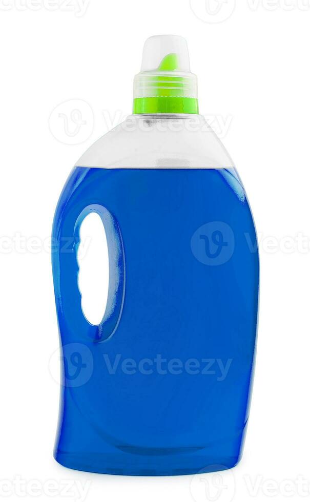 blu liquido sapone o detergente nel un' plastica bottiglia foto