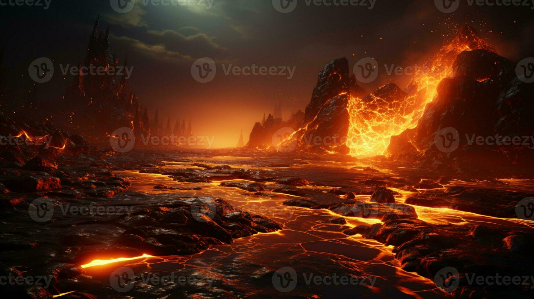 lava flusso eruzione montagna foto realistico ai generato