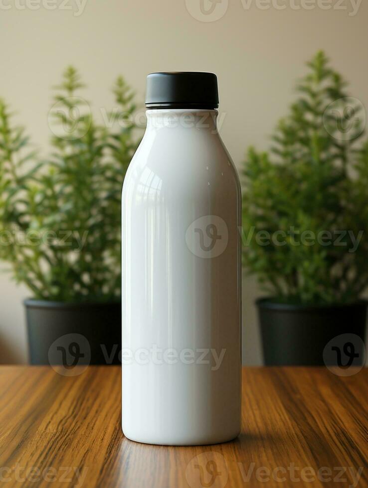 bicchiere bottiglia bianca modello bevanda viaggio promozione marca azienda ai generato foto
