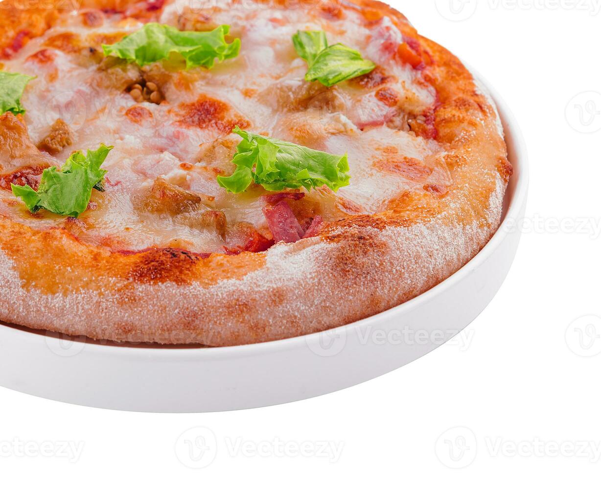 mini pizze con prosciutto e Mozzarella formaggio foto