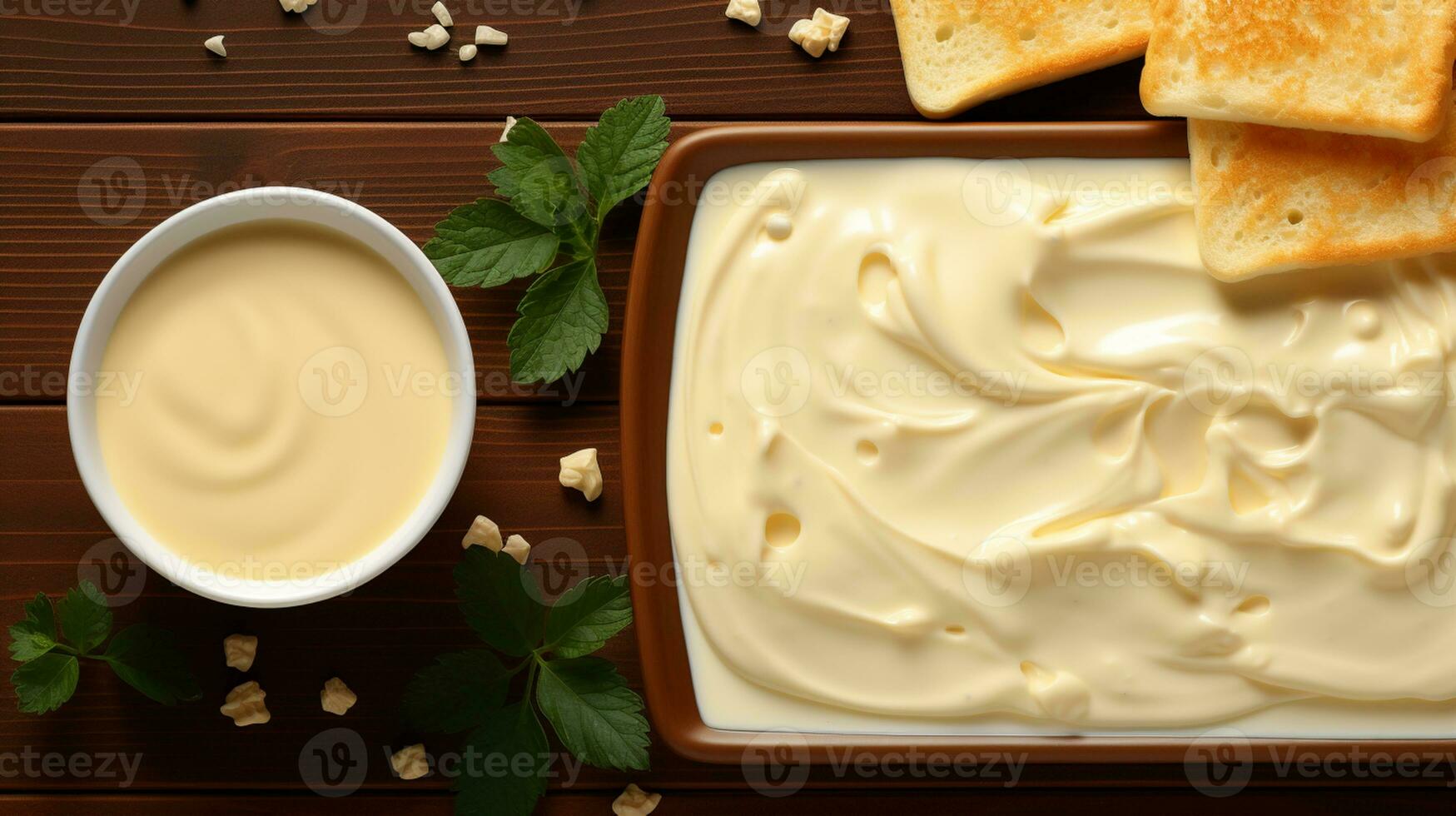 pane crostini formaggio crema marmellata dolce ai generato foto