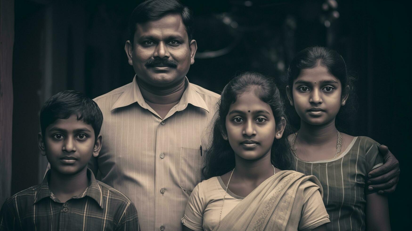un indiano uomo e il suo famiglia posa per un' foto generativo ai
