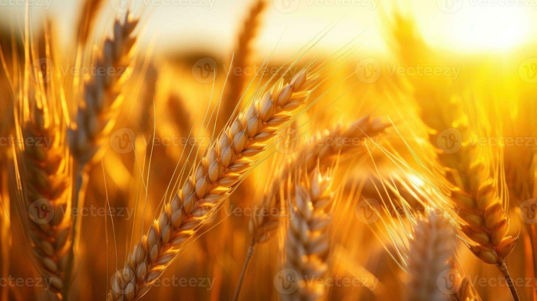 Grano campo orecchie di d'oro Grano vicino su. bellissimo natura tramonto paesaggio. generativo ai foto