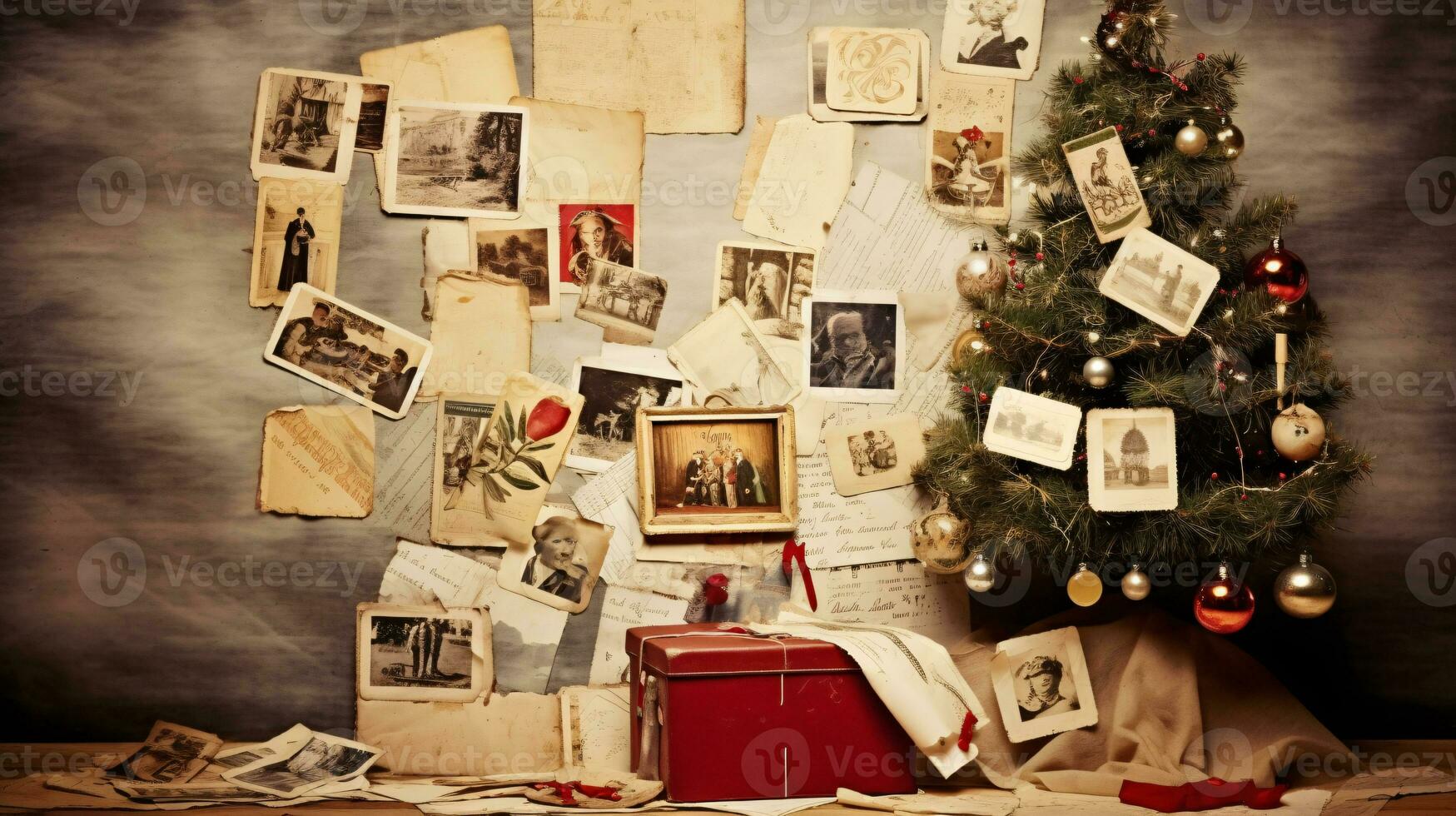 ai generato Natale collage, preparativi di vecchio Vintage ▾ fotografie