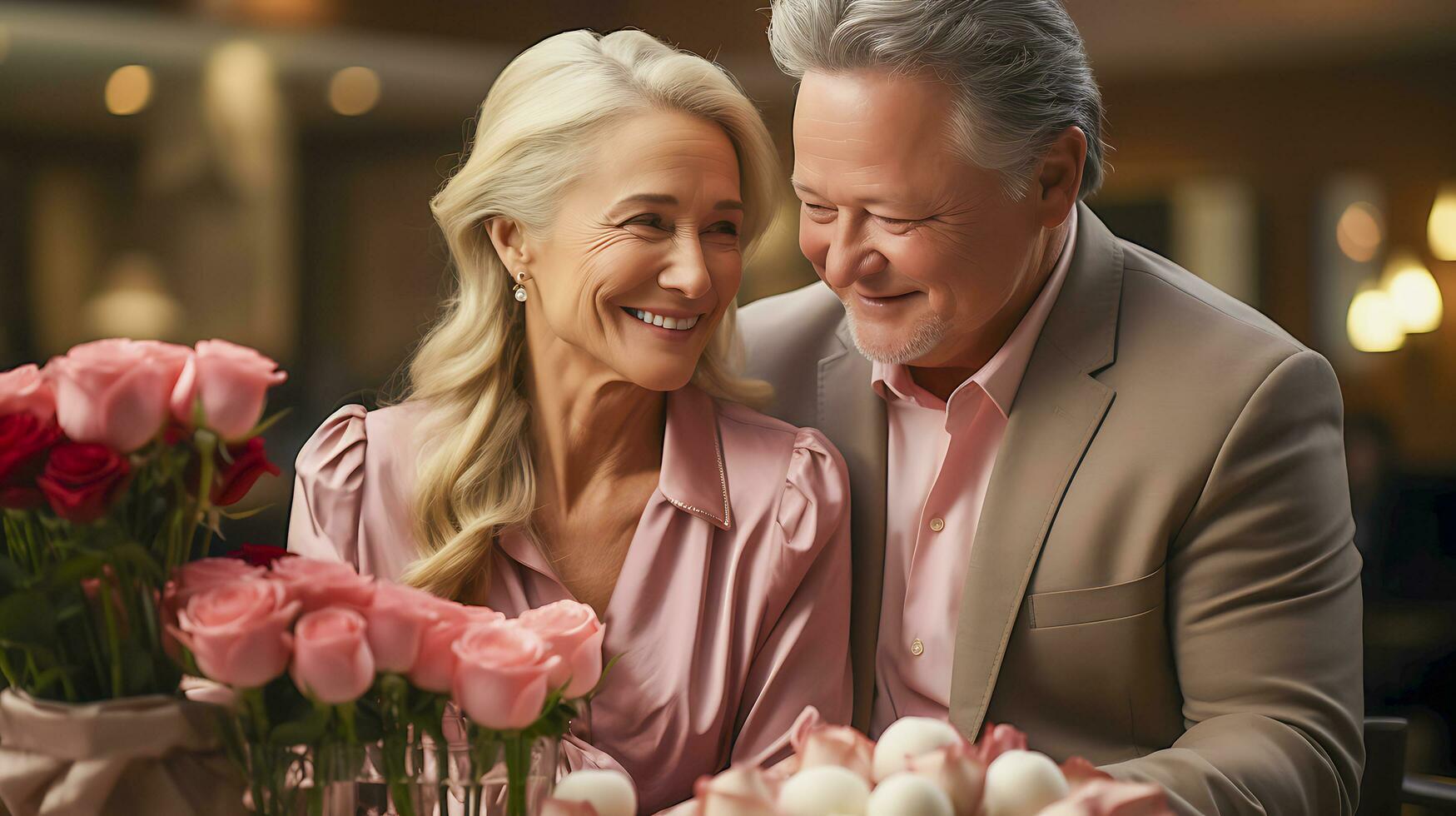 amore nel il aria. un' di coppia regalo scambio su San Valentino giorno. ai generato foto