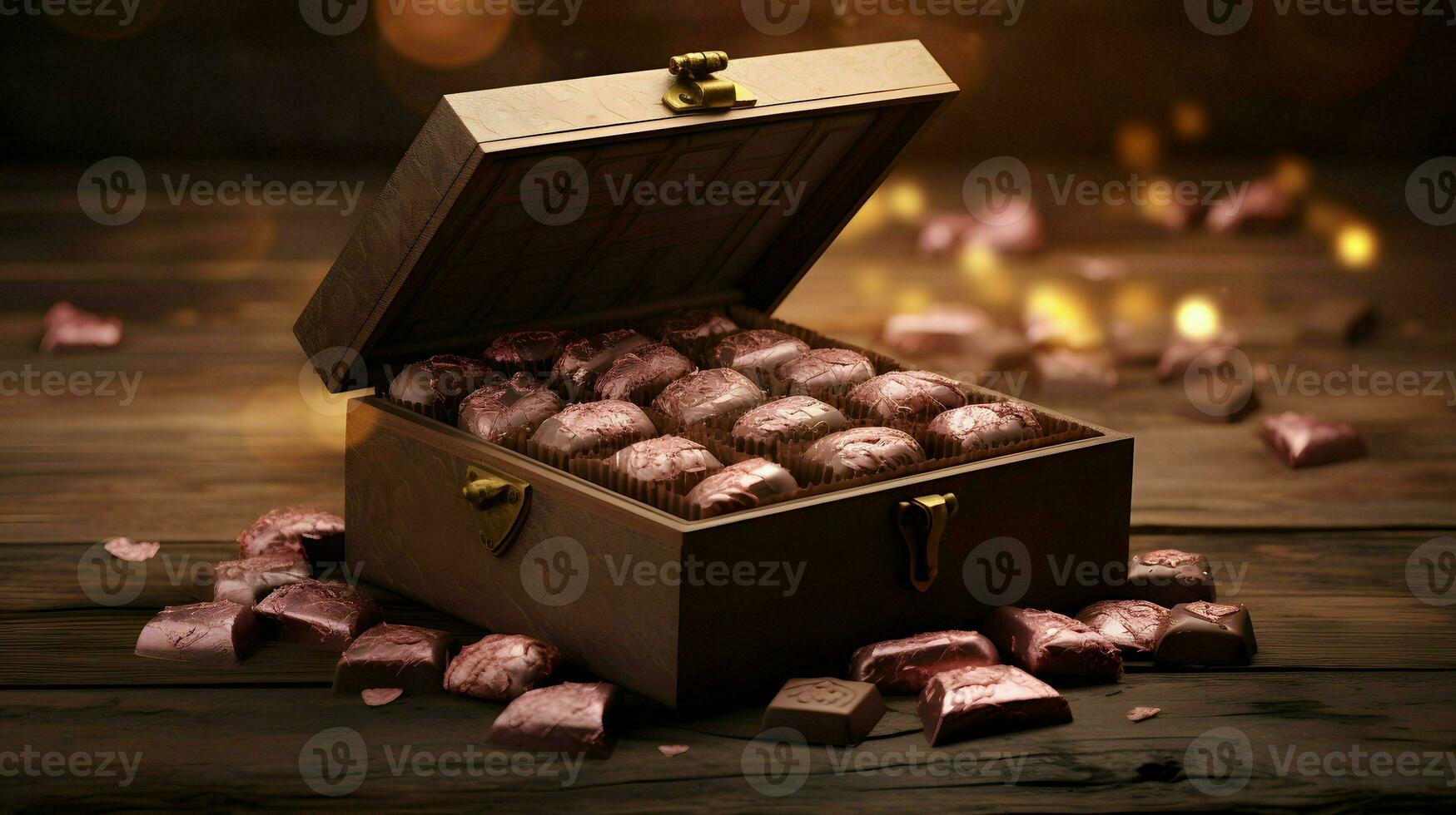 ai generato san valentino giorno sfondo sfondo, cioccolato amore, cuori, romantico Rose, generativo ai foto