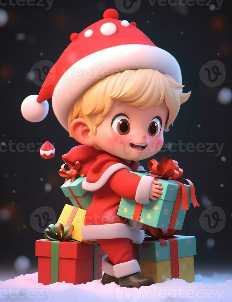 ai generato 3d carino poco ragazzo con Natale costume. lui è Tenere Natale regalo foto