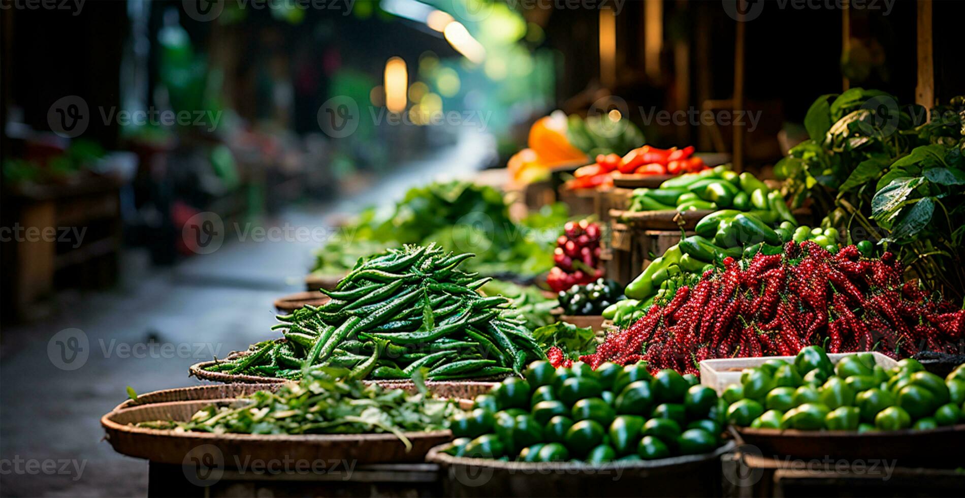 ai generato asiatico cibo mercato, fresco verdure e frutta - ai generato Immagine foto