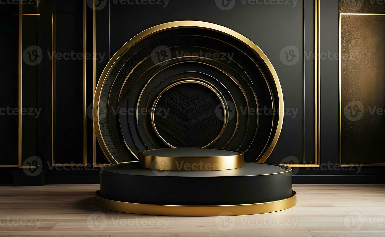 lusso moderno nero e oro podio per Prodotto Schermo presentazione. foto