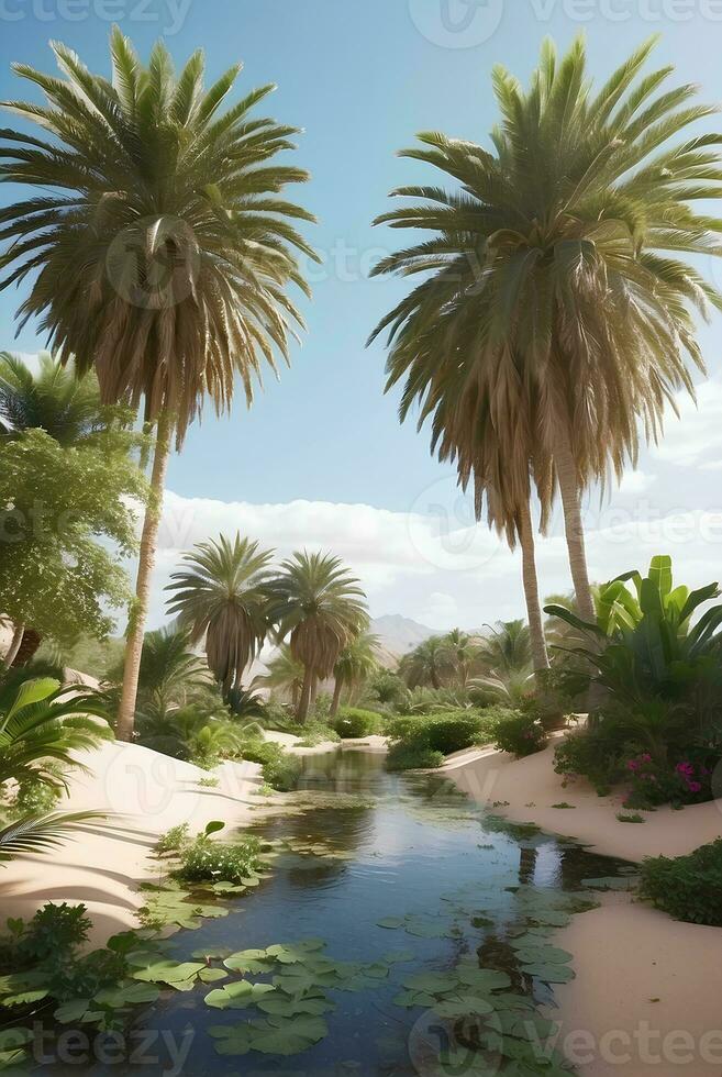 bellissimo oasi con tropicale impianti nel deserto. foto