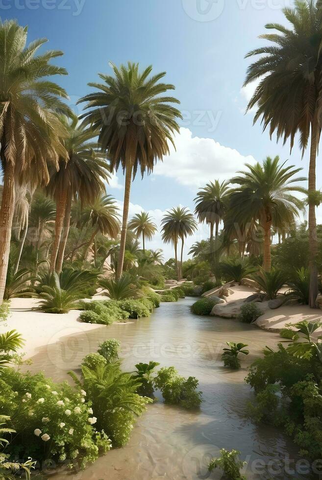 bellissimo oasi con tropicale impianti nel deserto. foto