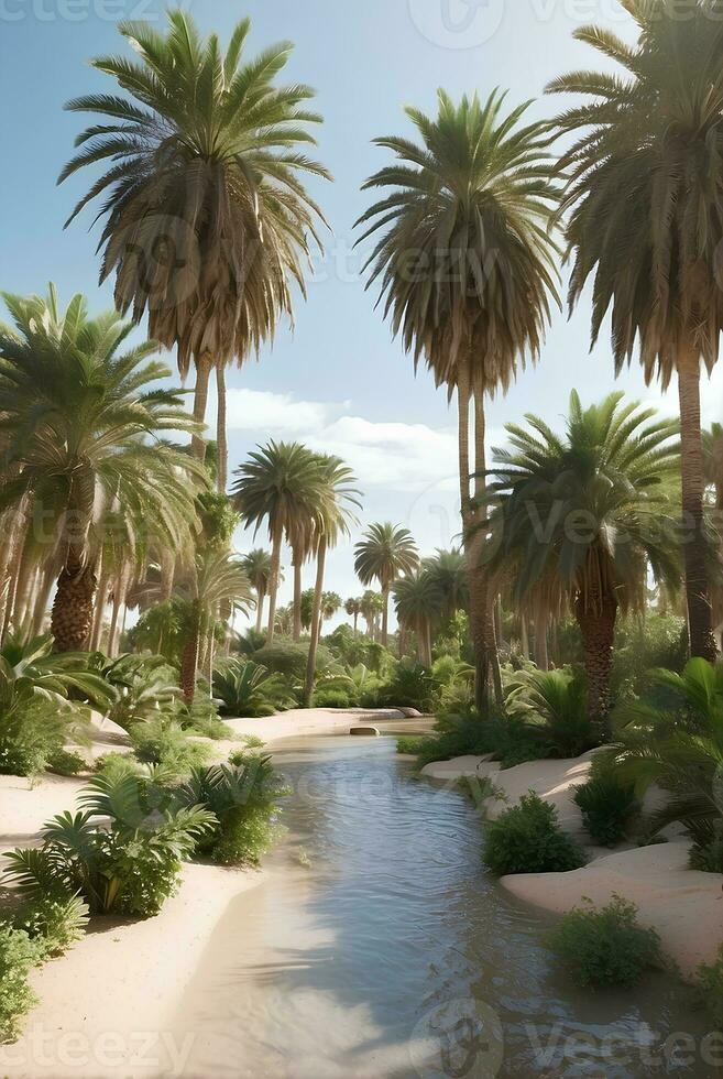 bellissimo oasi con tropicale impianti nel deserto. foto